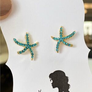 Starfish Earrings with Blue Crystals